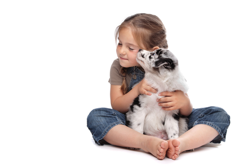 little girl and puppy